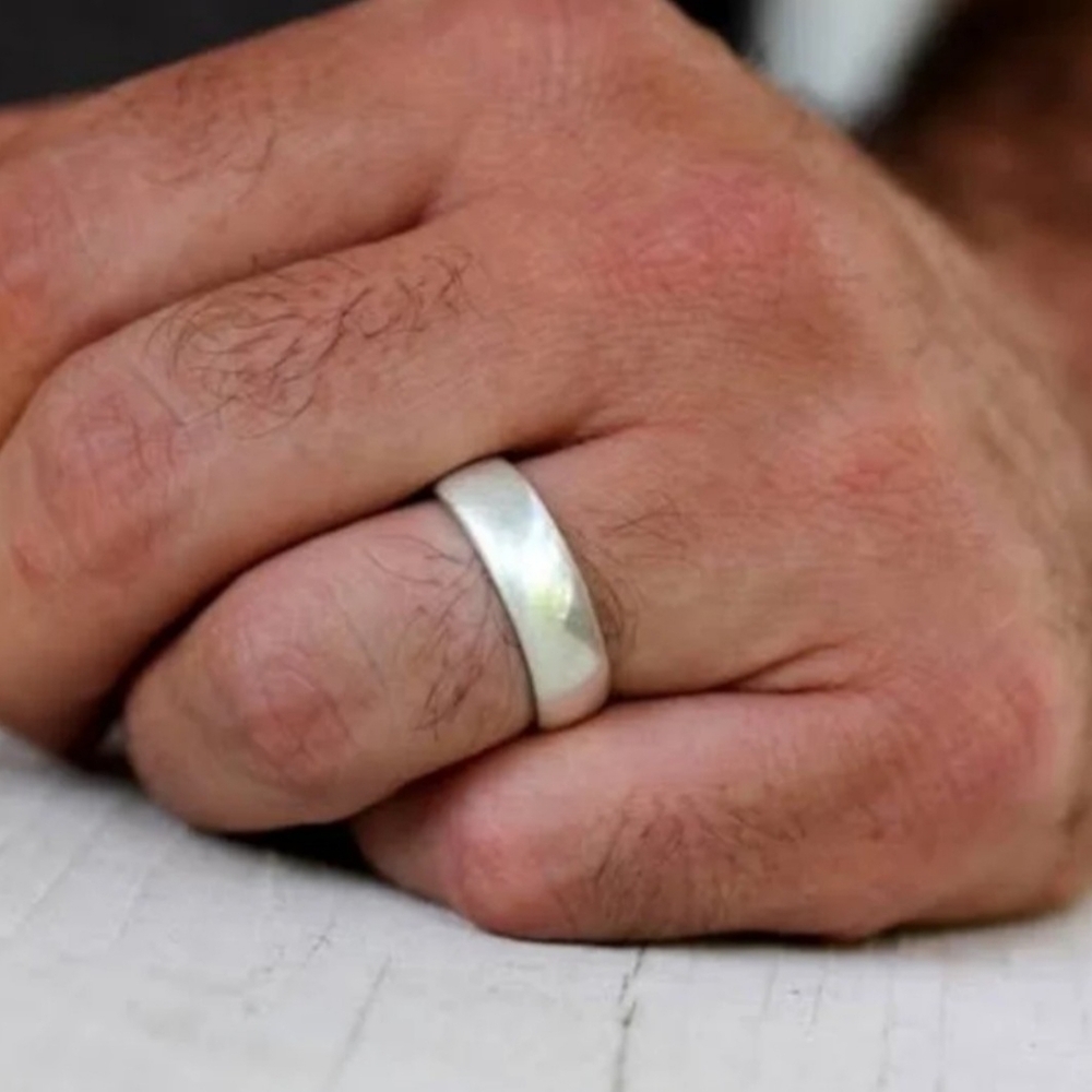 Mens Silver Stainless Steel Wedding Band Size 14.5